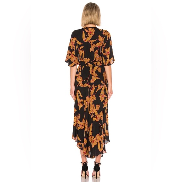 [SOLD] A.L.C Avi Dress Black Ochre Iris Print 100% Silk 1930's Revival Wrap - Picture 12 of 16